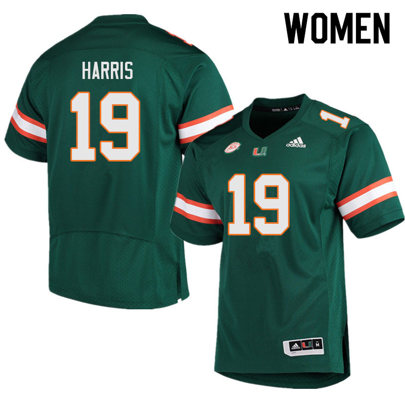 Women #19 Jaden Harris Miami Hurricanes College Football Jerseys Sale-Green - Click Image to Close
